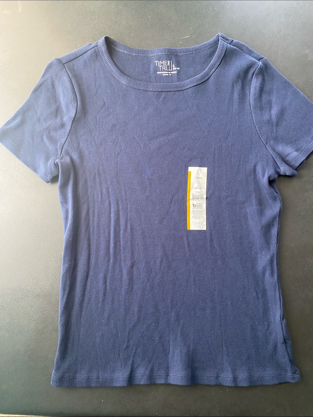 NWT Time and Tru Navy Short Sleeve Ribbed Crewneck Tee